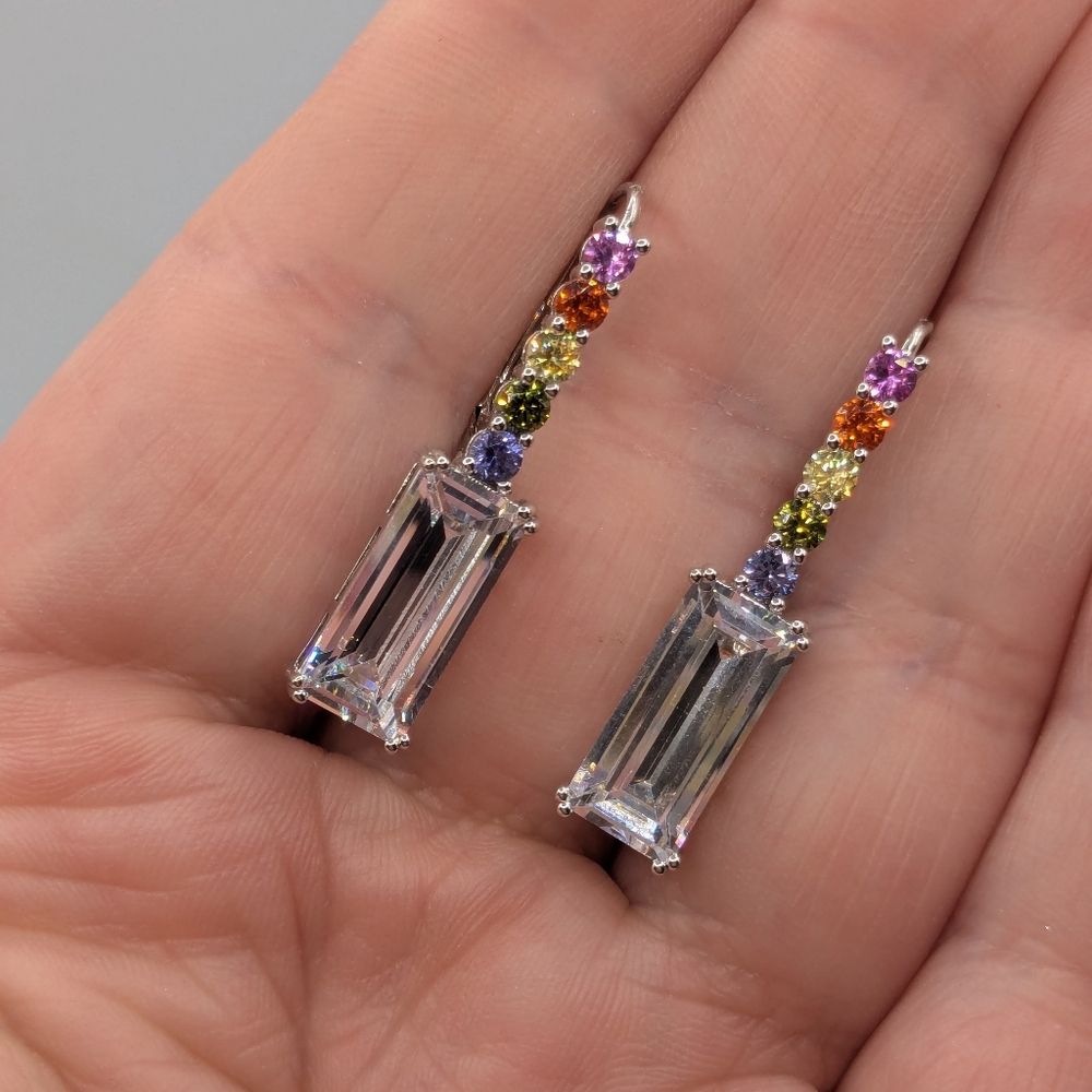 Lisa Freede X Diamonique Baguette Diamond Simulant And Round Rainbow Earrings
